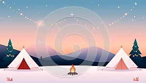 Winter Camping Scene at Dusk