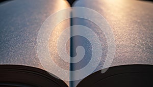 Close-up of Open Book Pages with Light Reflection