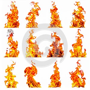 Fire flames isolated on white background