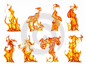 Fire flames isolated on white background