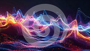 Abstract Digital Landscape of Glowing Waves and Particles