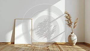 Minimalist Interior with Blank Frame and Pampas Grass