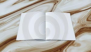 Blank Open Book Mockup on Marble Background