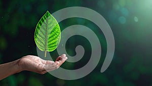 Vector sign environment friendly, hand and leaf. creative concept.