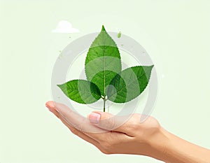 Vector sign environment friendly, hand and leaf. creative concept.