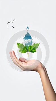 Vector sign environment friendly, hand and leaf. creative concept.