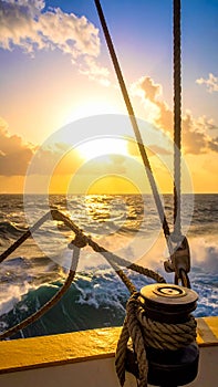 Hawser on a ship with sea background