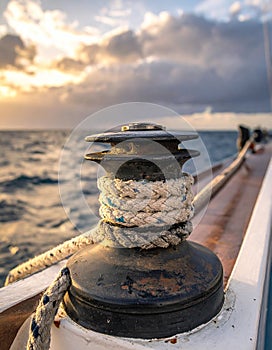 Hawser on a ship with sea background