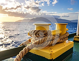 Hawser on a ship with sea background