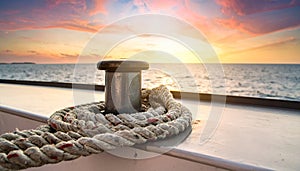 Hawser on a ship with sea background