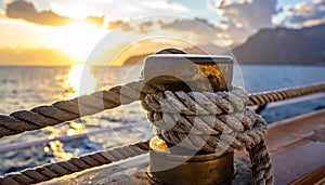 Hawser on a ship with sea background