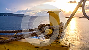 Hawser on a ship with sea background