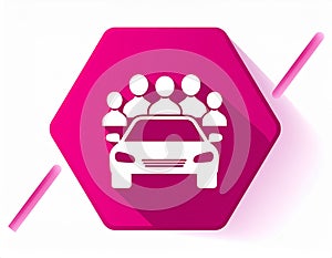 White Car sharing with group of people icon isolated with long shadow. Carsharing sign