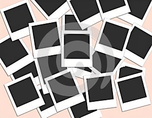 Blank Instant Photo Frames Scattered on Pink Background