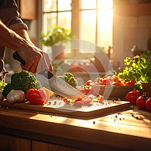 Rhythmic Knife Motion in Cozy Home Kitchen