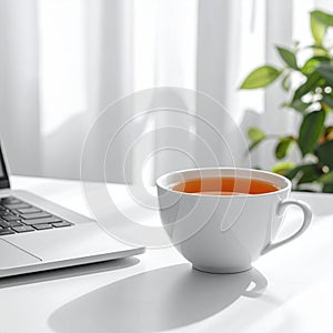 Cup of Tea beside Laptop on Minimal Desk