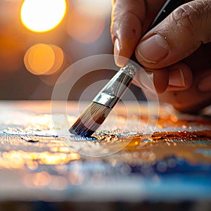 Close-Up of Brush Moving Over Canvas in Slow Motion