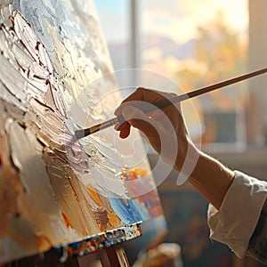 Close-Up of Brush Moving Over Canvas in Slow Motion