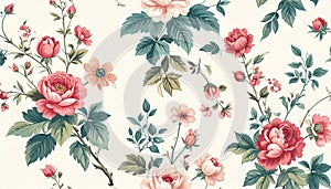 Seamless pattern with Chintz flowers and leaves. Vector