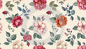 Seamless pattern with Chintz flowers and leaves. Vector