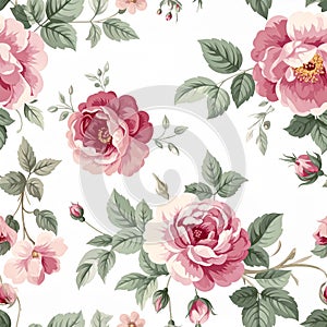 Seamless pattern with Chintz flowers and leaves. Vector