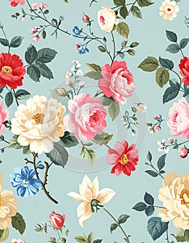 Seamless pattern with Chintz flowers and leaves. Vector