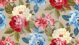 Seamless pattern with Chintz flowers and leaves. Vector