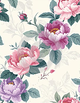 Seamless pattern with Chintz flowers and leaves. Vector