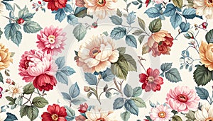 Seamless pattern with Chintz flowers and leaves. Vector
