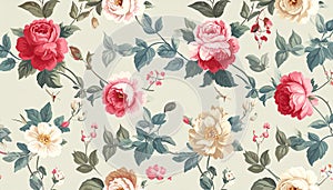 Seamless pattern with Chintz flowers and leaves. Vector