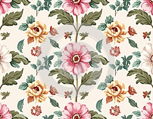 Seamless pattern with Chintz flowers and leaves. Vector