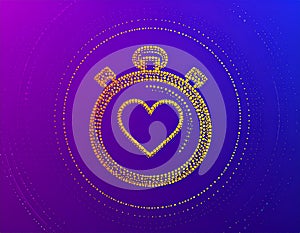 Timer line icon. Halftone pattern. Time management sign. Stopwatch with heart symbol.