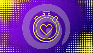 Timer line icon. Halftone pattern. Time management sign. Stopwatch with heart symbol.