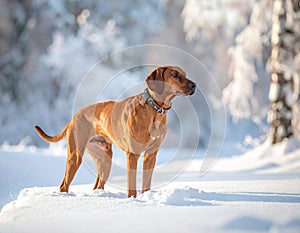 Ibizan Hound dog in winte