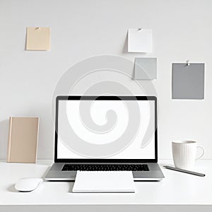 White Desk Study Workspace in Beige and Gray Tones