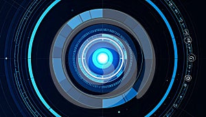 Futuristic Digital Interface with Circular Data Visualization, Technology Concept Background