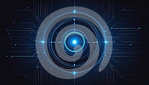 Futuristic Digital Technology Abstract Background with Circular Interface and Circuit Lines