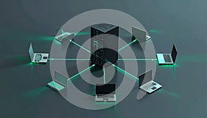 Centralized Server Connected to Multiple Laptops in a Network