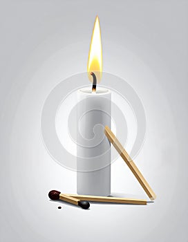 Candle and match on fire vector icon