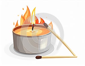 Candle and match on fire vector icon