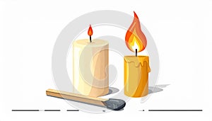 Candle and match on fire vector icon