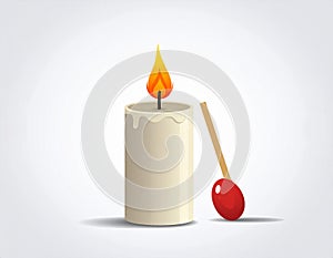 Candle and match on fire vector icon
