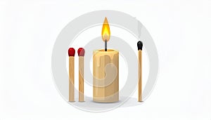 Candle and match on fire vector icon