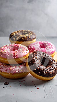 Four fresh donuts on each other