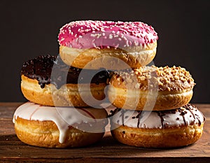 Four fresh donuts on each other