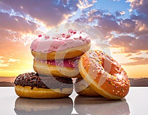 Four fresh donuts on each other