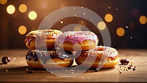 Four fresh donuts on each other