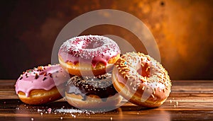 Four fresh donuts on each other