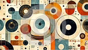Abstract seamless pattern in geometric style. Texture made of circles dots and rectan