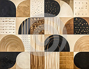 Abstract seamless pattern in geometric style. Texture made of circles dots and rectan